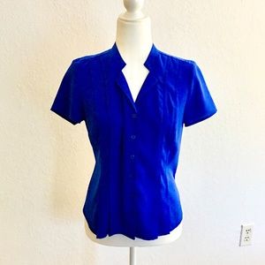 Short Sleeve Button-up Blouse, Bright Blue, Dana Buchman size PS, NWOT